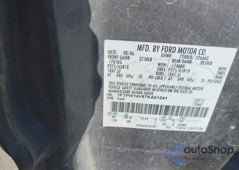 2007 Ford F-150 Fx4/Lariat/Xlt z USA, uszkodzony, nr VIN 1FTPW14V87KA81241